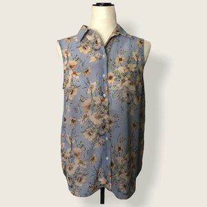 H&M Blue Stripes with Ivory Floral Sleeveles Top